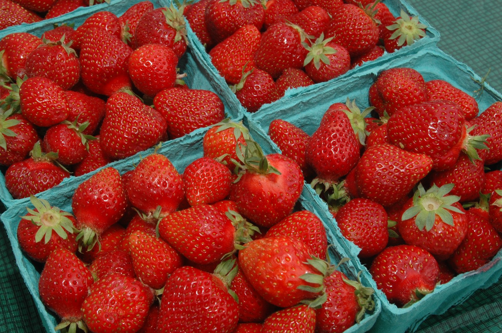 Punnets of fresh strawberries at a market