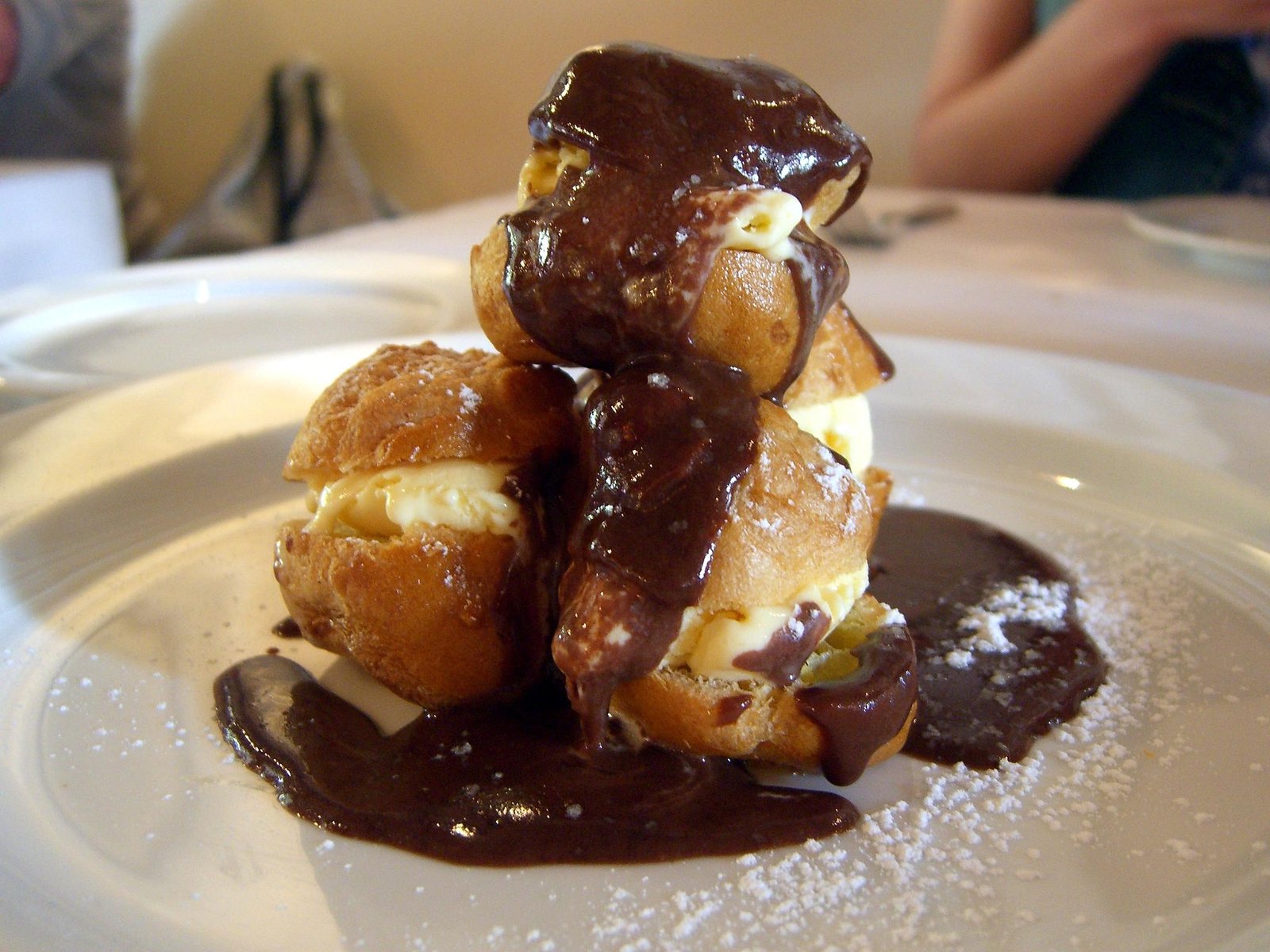 Profiteroles served at a bistro
