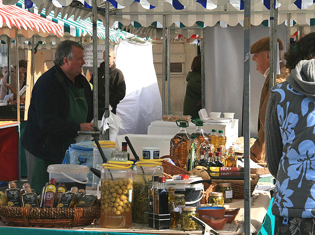 A produce stall at a farmers' market