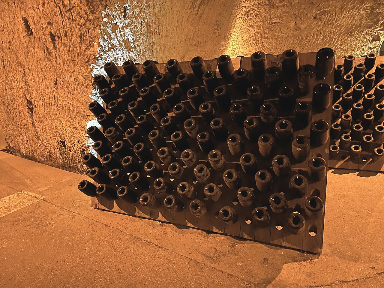 Riddling racks in the Veuve Clicquot chalk cellars, Reims