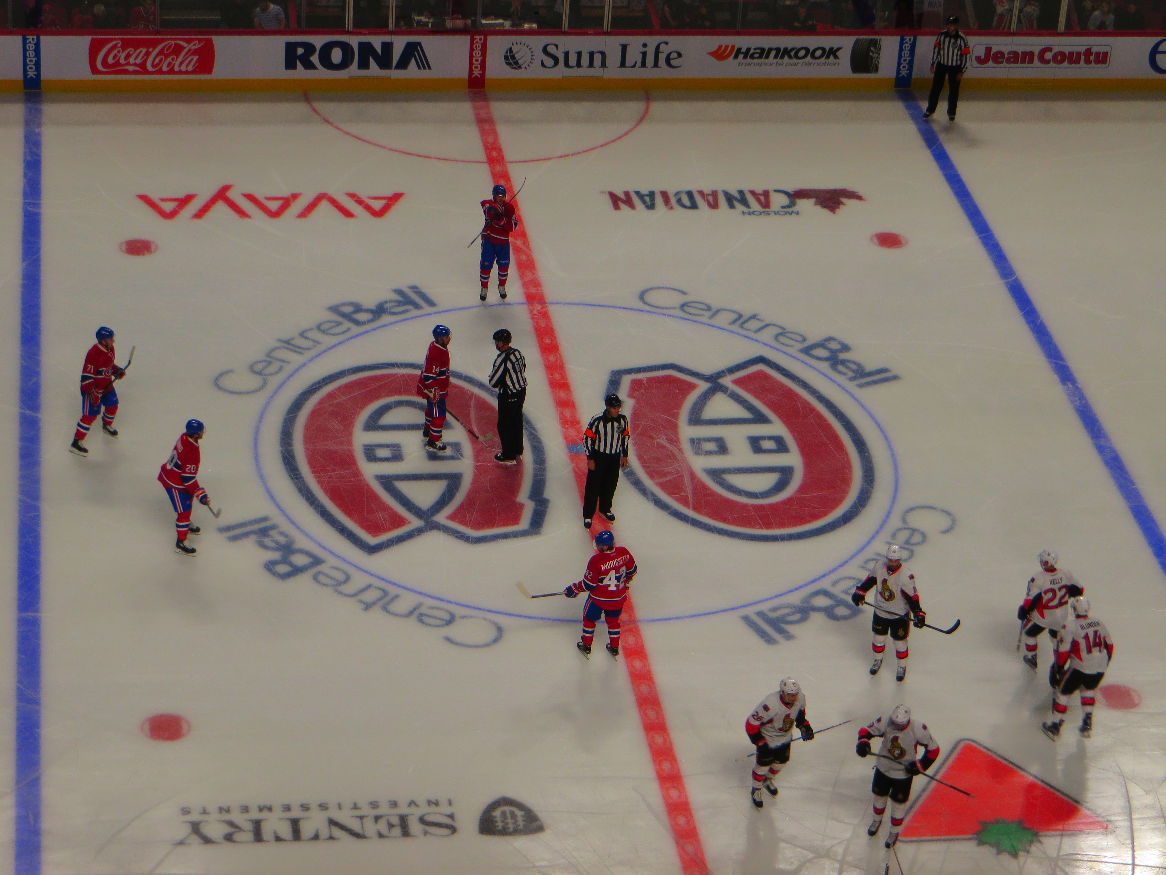 Inside the Bell Centre during a Montreal Canadiens-Ottawa Senators game.