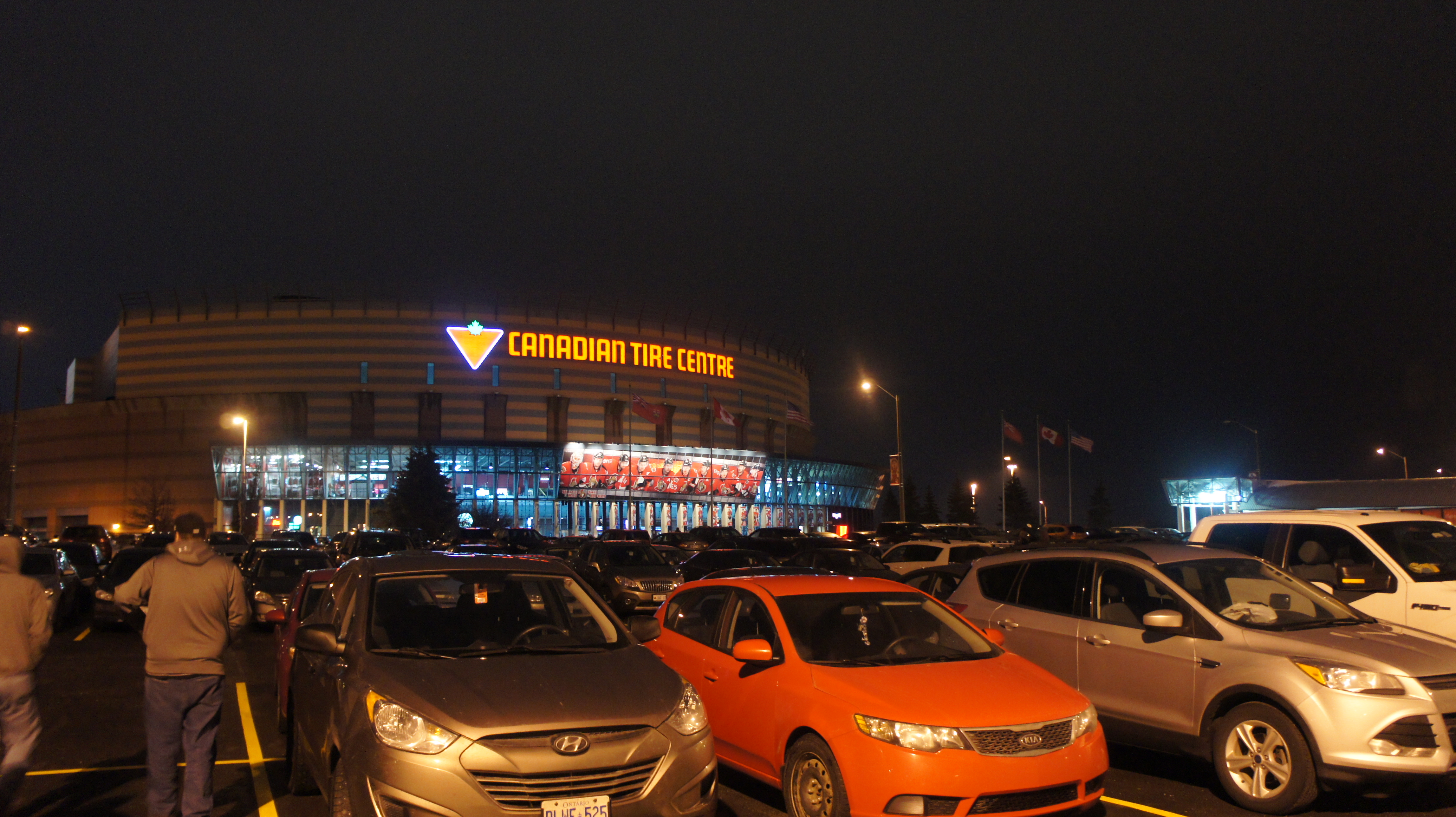 The Canadian Tire Centre exterior at night.