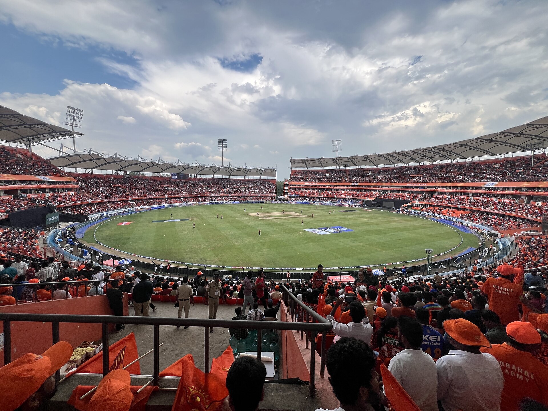 Exterior view of Rajiv Gandhi International Stadium, Hyderabad.