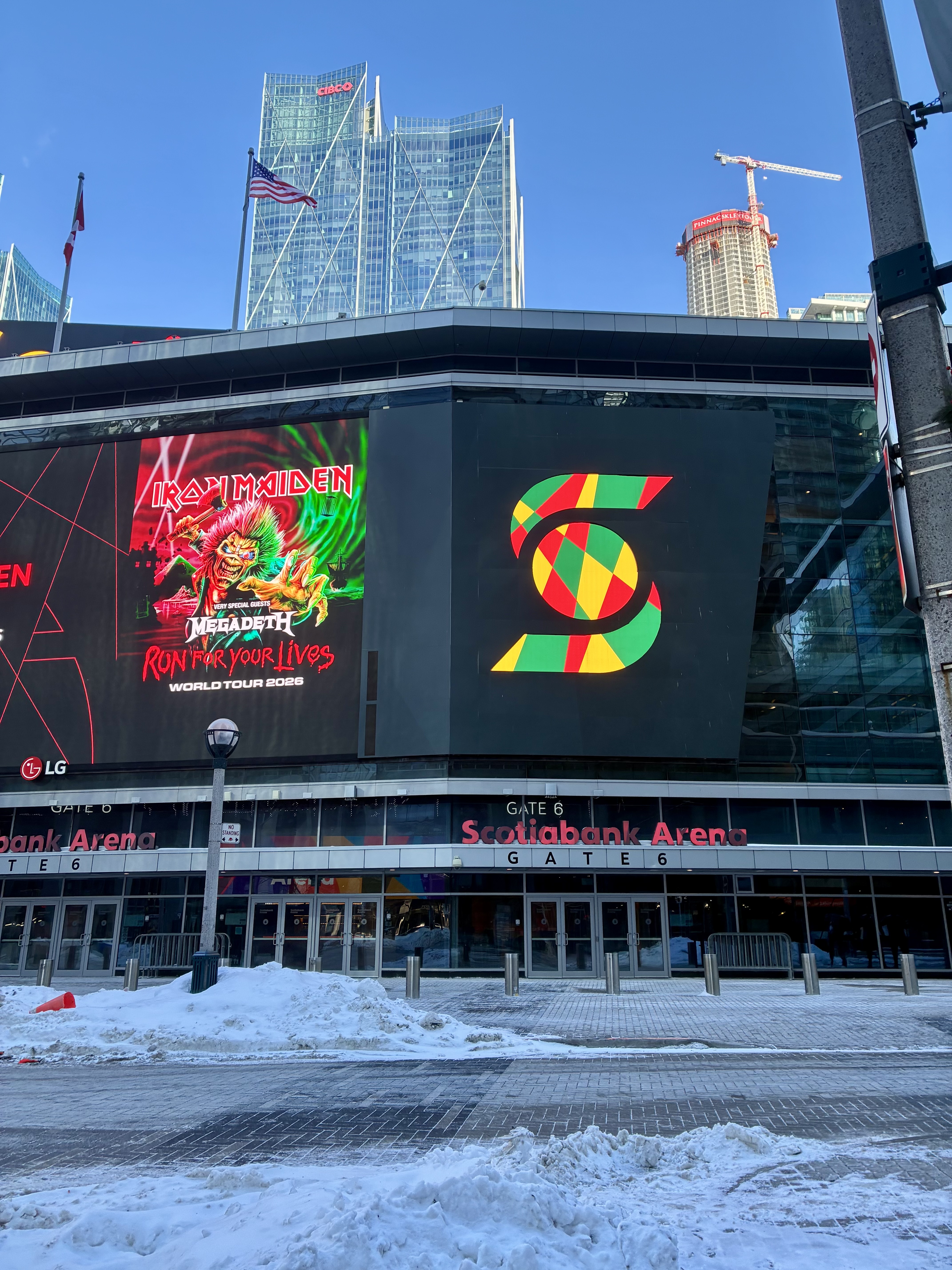 The outside of Scotiabank Arena in Toronto in the winter.