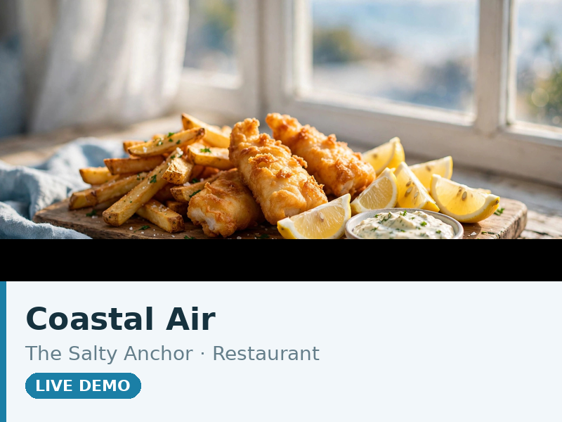 Coastal Air theme demo — light breezy seafood restaurant page