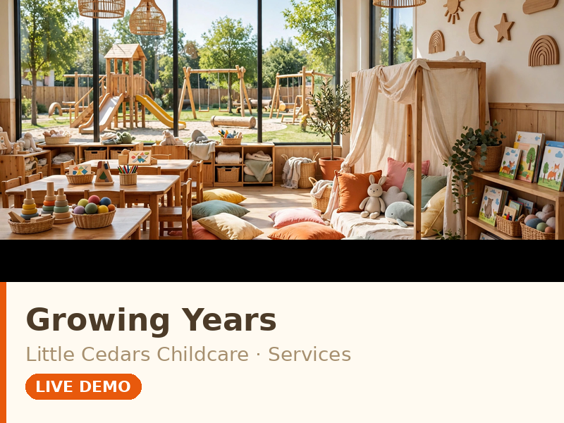 Growing Years theme demo — warm friendly childcare page