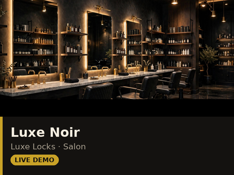 Luxe Noir theme demo — dark luxury salon page
