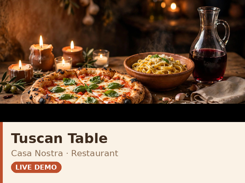 Tuscan Table theme demo — warm Italian restaurant page led by story