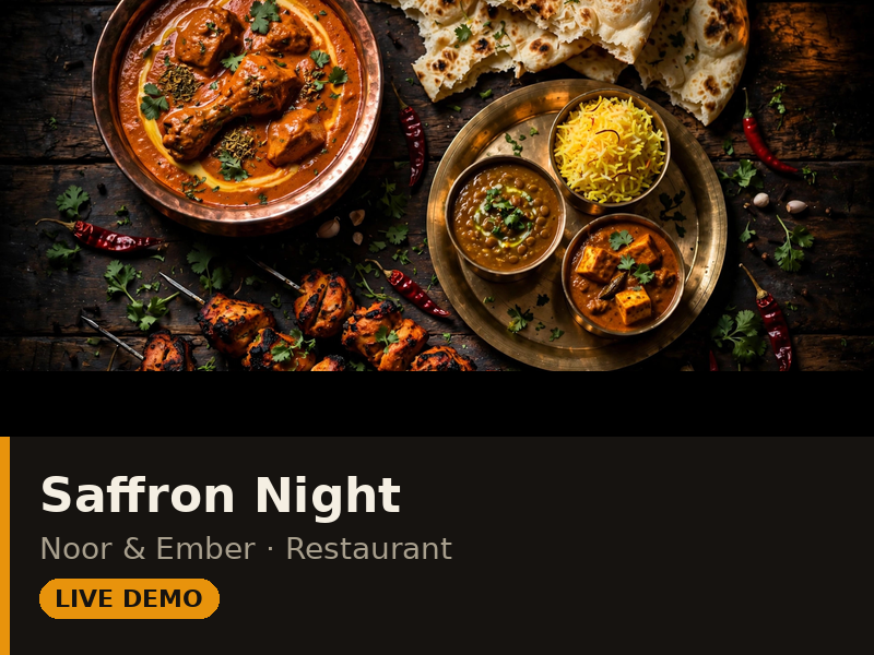Saffron Night theme demo — dark elegant restaurant page