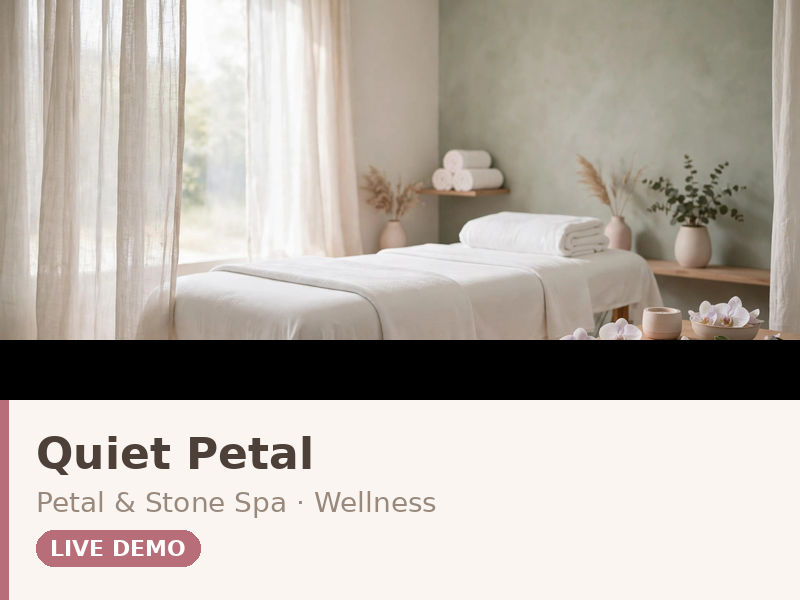 Quiet Petal theme demo — calm pastel spa page