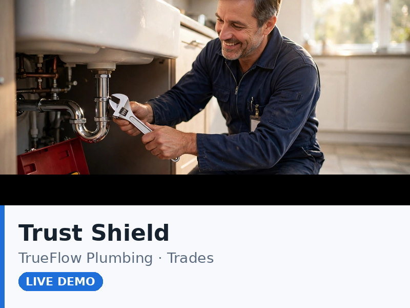 Trust Shield theme demo — trustworthy trades page with call actions first