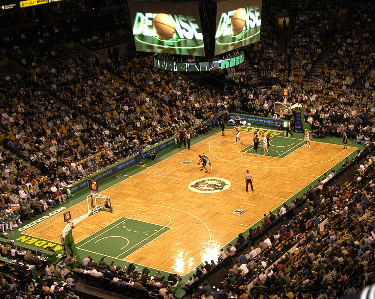 TD Garden: the banners, the parquet, the history.
